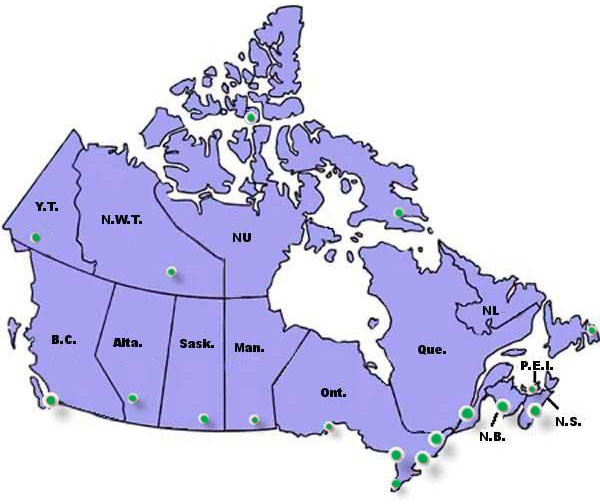 Map of Canada with Fixed Point Surveillance monitoring network